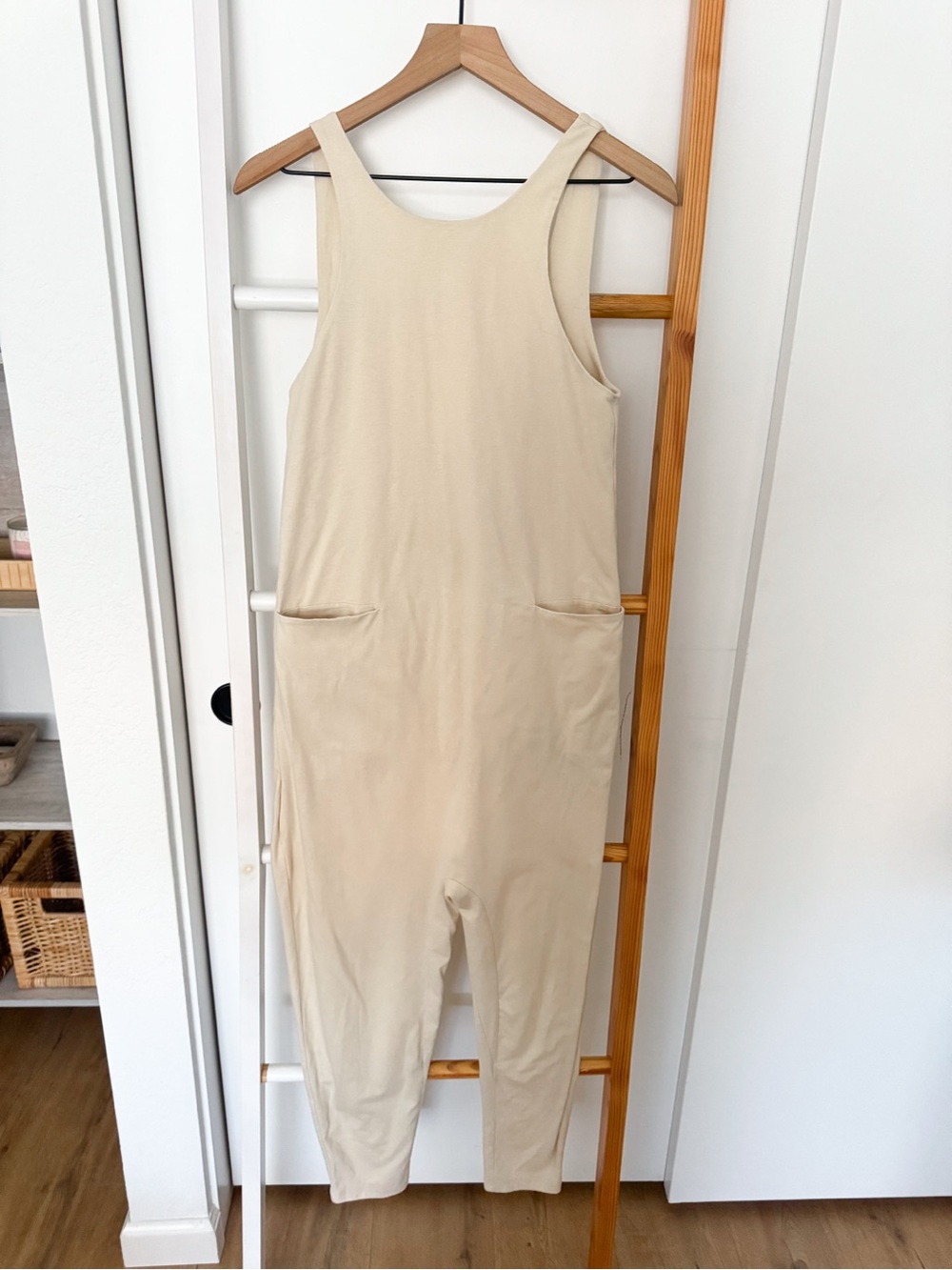 Lunya Restore Pocket Jumpsuit Romper Cream Sleeveless